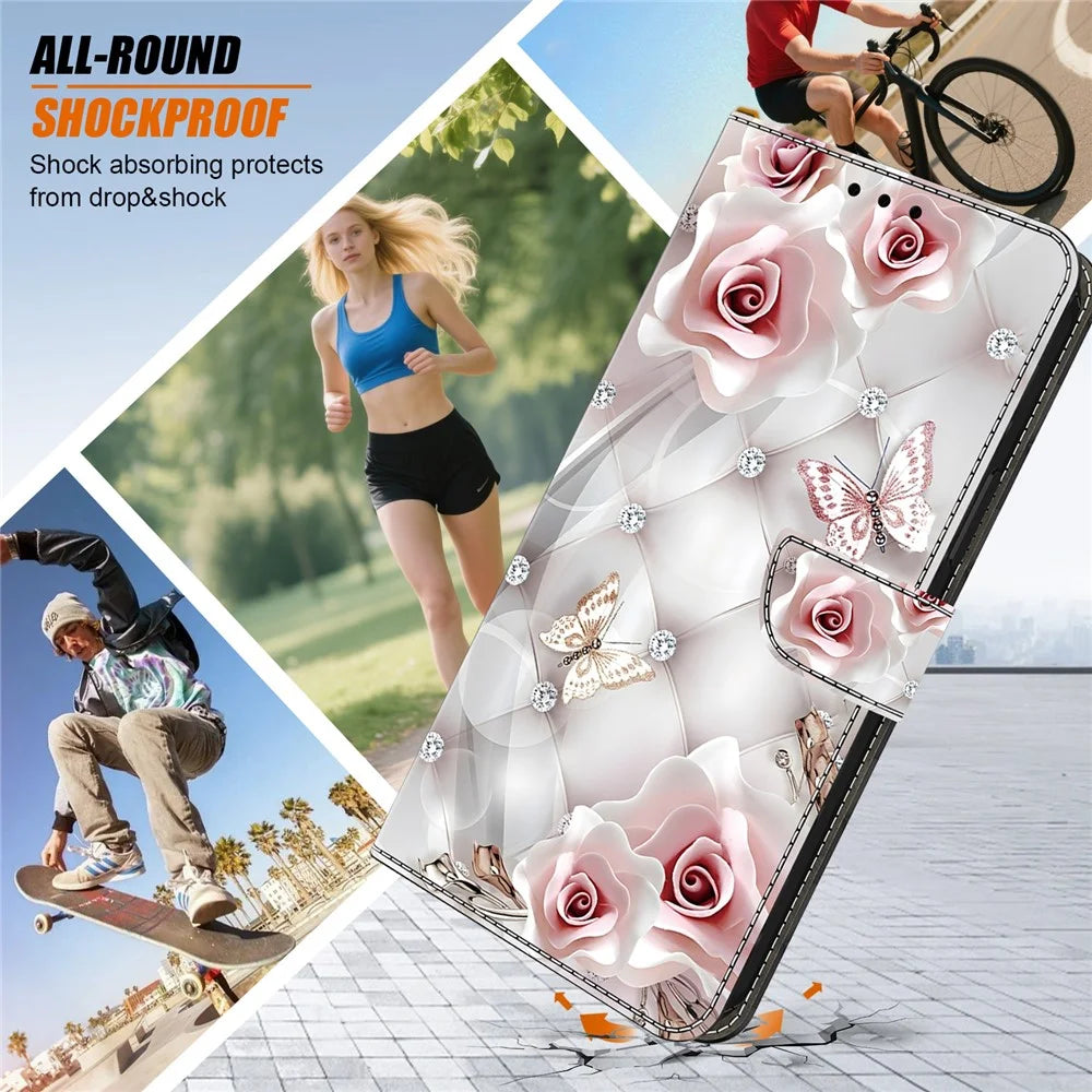 For Samsung Galaxy A56 5G  /  A36 5G Leather Case Pattern Printing Wallet Stand Anti Drop Phone Cover - Pink Butterfly - 5