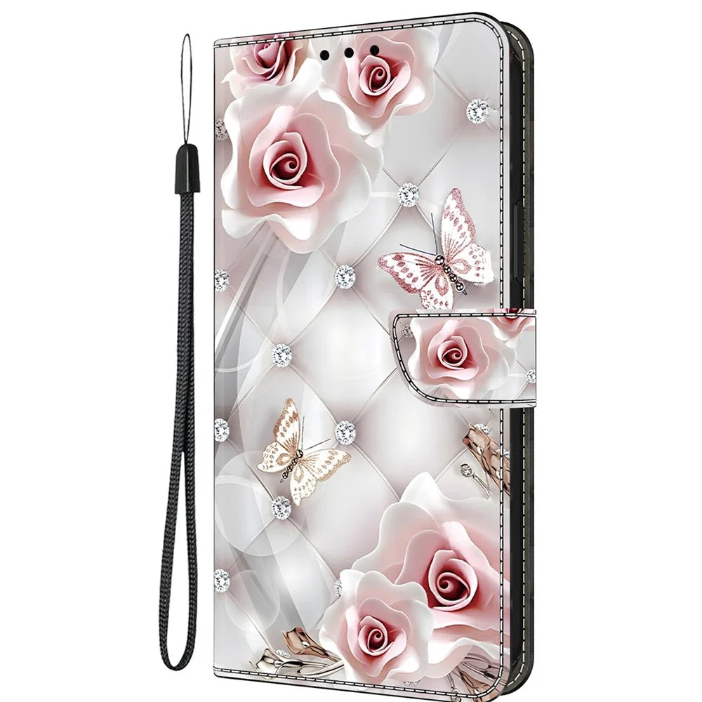 For Samsung Galaxy A56 5G  /  A36 5G Leather Case Pattern Printing Wallet Stand Anti Drop Phone Cover - Pink Butterfly - 6