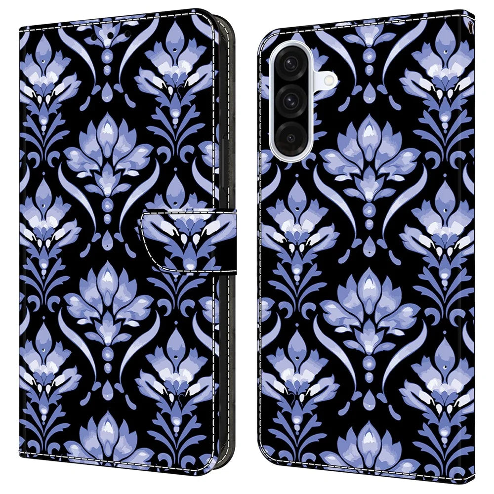 For Samsung Galaxy S24 FE Leather Case Pattern Printing Wallet Stand Anti Drop Phone Cover - Flower Texture - 1