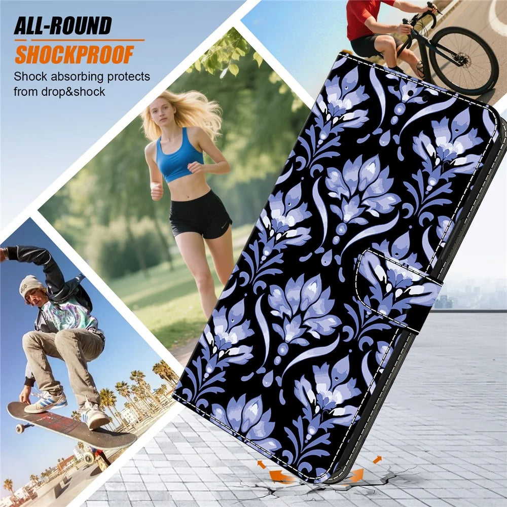 For Samsung Galaxy S24 FE Leather Case Pattern Printing Wallet Stand Anti Drop Phone Cover - Flower Texture - 5