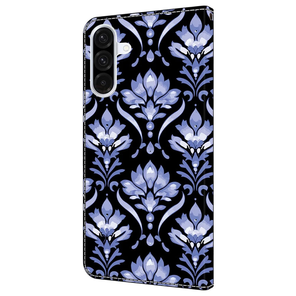 For Samsung Galaxy S24 FE Leather Case Pattern Printing Wallet Stand Anti Drop Phone Cover - Flower Texture - 7