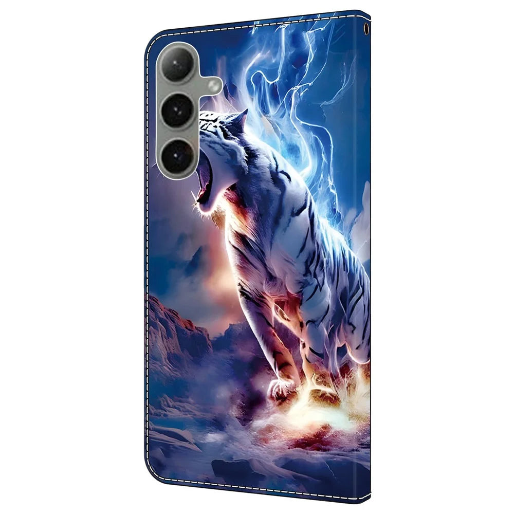 For Samsung Galaxy S25+  /  S24+ Leather Case Pattern Printing Wallet Stand Anti Drop Phone Cover - Thunder Tiger - 7