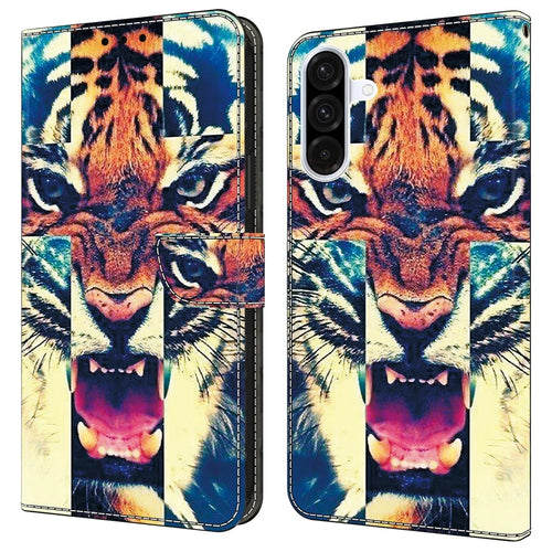 For Samsung Galaxy A15 5G  /  4G Leather Case Pattern Printing Wallet Stand Anti Drop Phone Cover - Tiger - 1