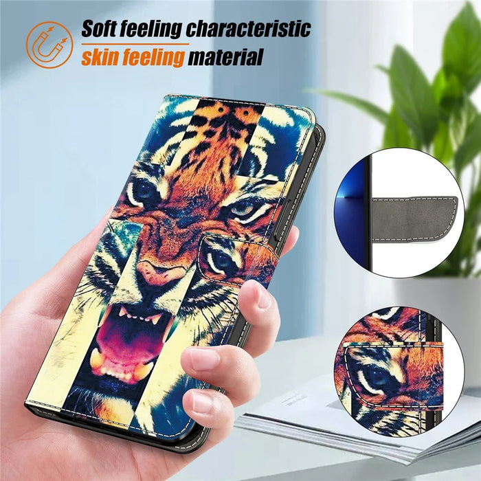 For Samsung Galaxy A15 5G  /  4G Leather Case Pattern Printing Wallet Stand Anti Drop Phone Cover - Tiger - 4