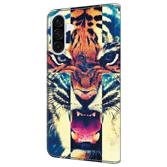For Samsung Galaxy A15 5G  /  4G Leather Case Pattern Printing Wallet Stand Anti Drop Phone Cover - Tiger - 7