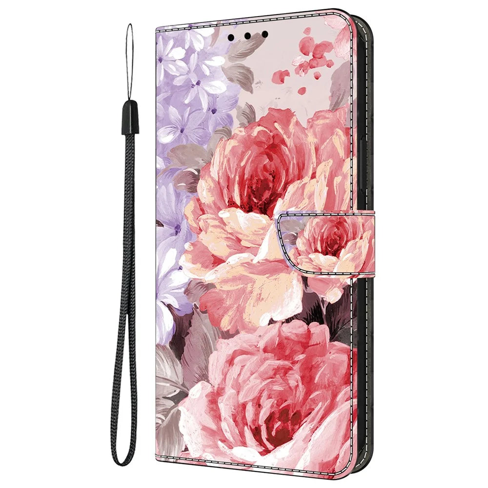 For Samsung Galaxy A35 5G Leather Case Pattern Printing Wallet Stand Anti Drop Phone Cover - Oil Painting Rose - 6