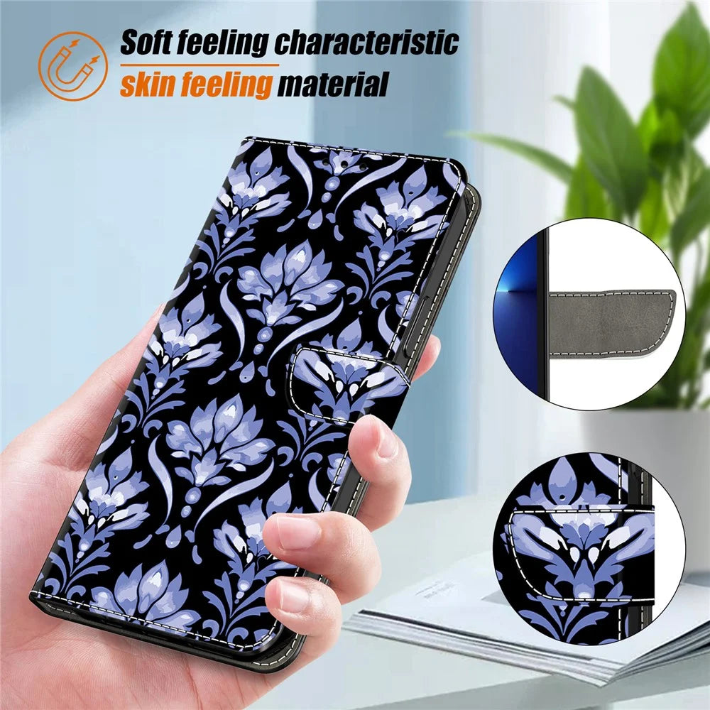 For Samsung Galaxy A25 5G (Global) (161.0mm) Leather Case Pattern Printing Wallet Stand Anti Drop Phone Cover - Flower Texture - 4