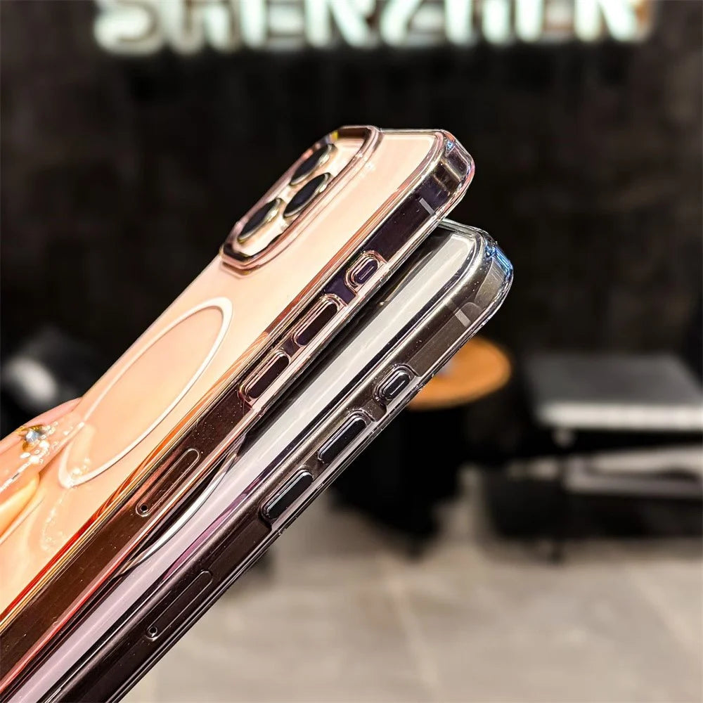 For iPhone 16 Pro Magnetic Case Gradient Color Hard PC Phone Back Cover - Pink - 5
