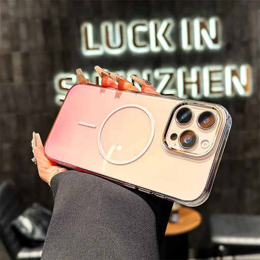 For iPhone 15 Pro Magnetic Case Gradient Color Hard PC Phone Back Cover - Pink - 1