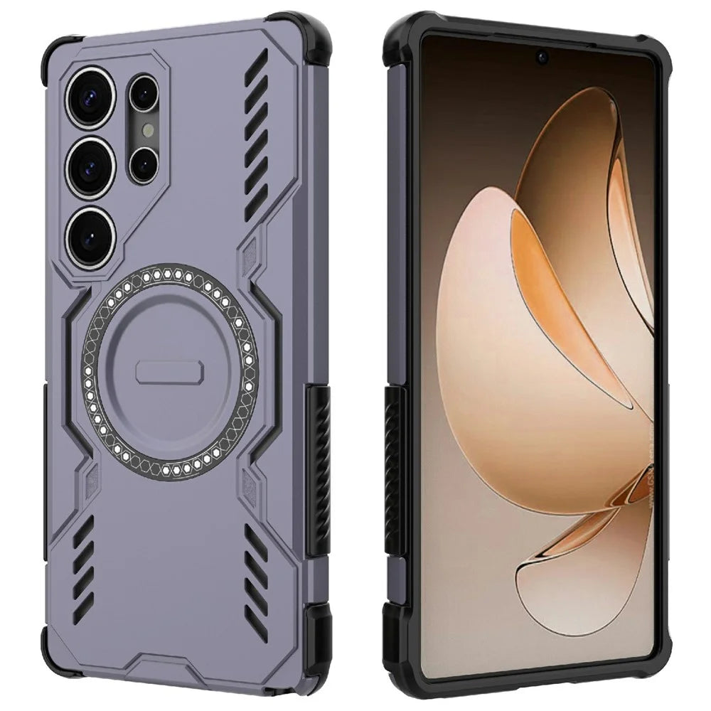 For Samsung Galaxy S25 Ultra Magnetic Case Butterfly Armor Hollow Heat Dissipation PC + TPU Phone Cover - Purple - 1