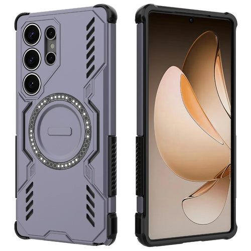 For Samsung Galaxy S25 Ultra Magnetic Case Butterfly Armor Hollow Heat Dissipation PC + TPU Phone Cover - Purple - 1
