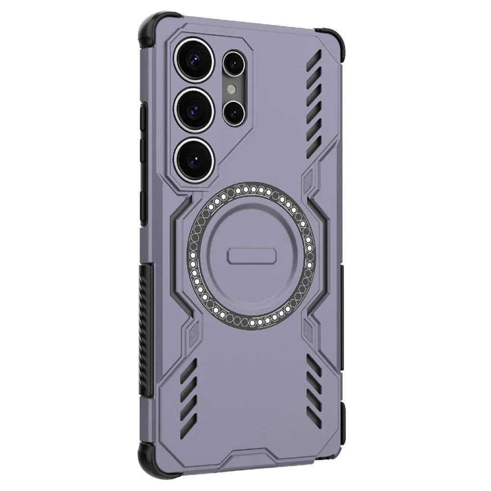 For Samsung Galaxy S25 Ultra Magnetic Case Butterfly Armor Hollow Heat Dissipation PC + TPU Phone Cover - Purple - 2
