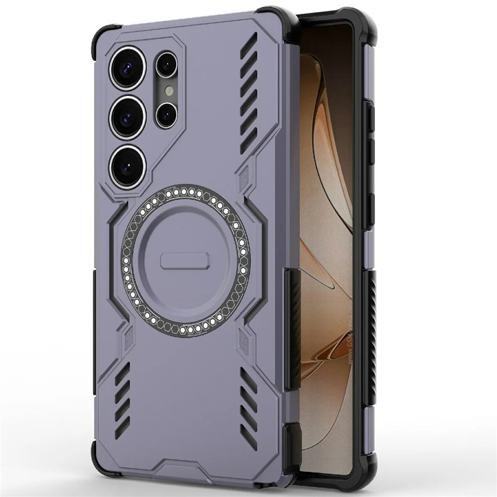 For Samsung Galaxy S25 Ultra Magnetic Case Butterfly Armor Hollow Heat Dissipation PC + TPU Phone Cover - Purple - 3