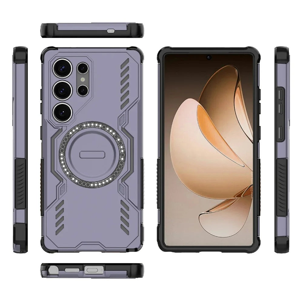 For Samsung Galaxy S25 Ultra Magnetic Case Butterfly Armor Hollow Heat Dissipation PC + TPU Phone Cover - Purple - 4