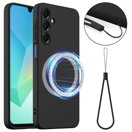 For Samsung Galaxy A26 5G Case Magnetic Case Anti-Drop Liquid Silicone Phone Cover - Black - 1