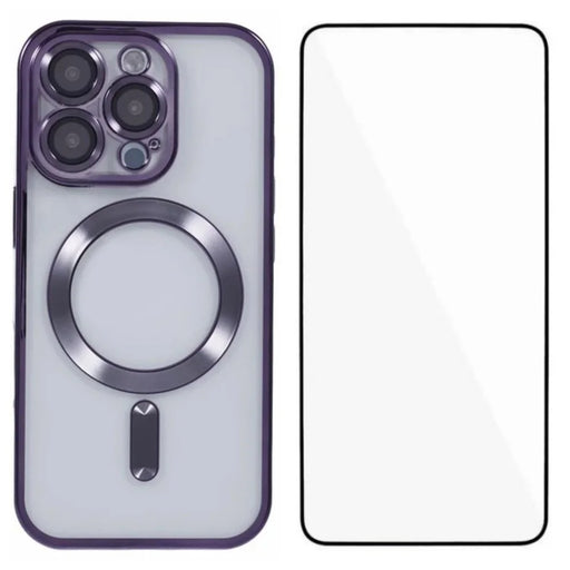 WANLONFENG For iPhone 16 Pro Magnetic Case  Full Protection Electroplated TPU Cover with Tempered Glass - Dark Purple - 1