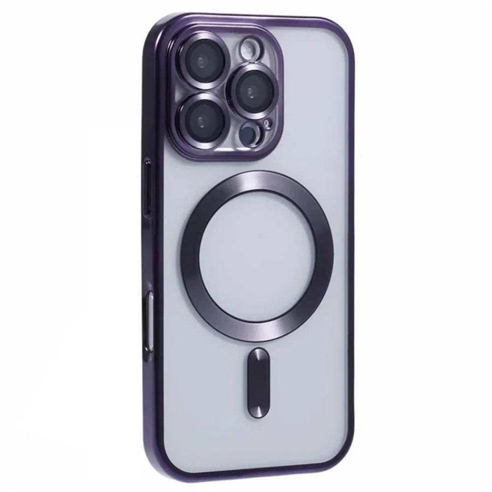 WANLONFENG For iPhone 16 Pro Magnetic Case  Full Protection Electroplated TPU Cover with Tempered Glass - Dark Purple - 2