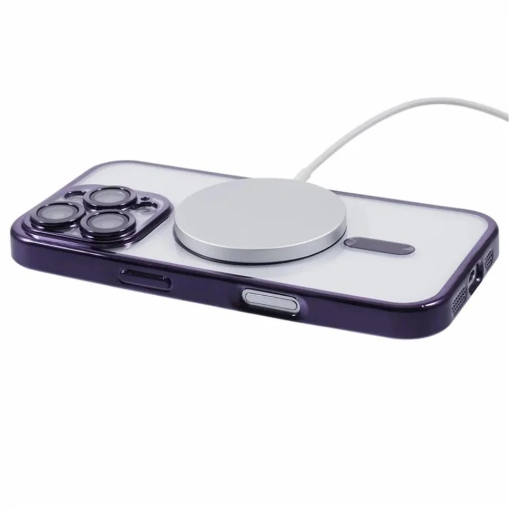 WANLONFENG For iPhone 16 Pro Magnetic Case  Full Protection Electroplated TPU Cover with Tempered Glass - Dark Purple - 5