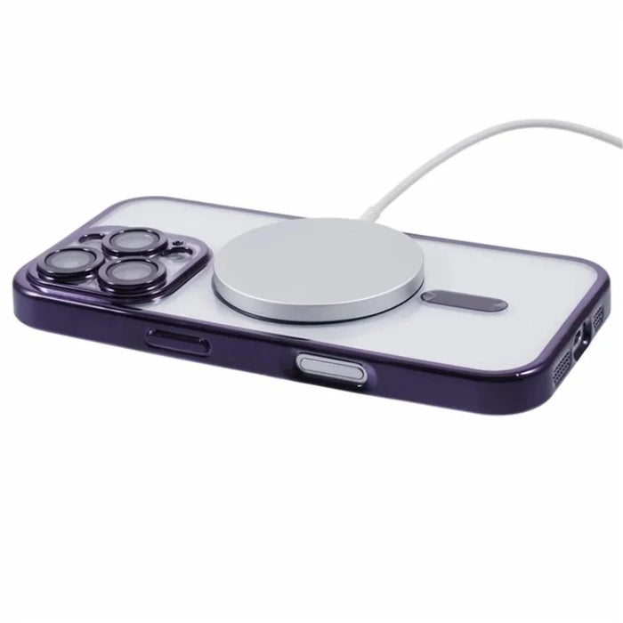 WANLONFENG For iPhone 16 Pro Magnetic Case  Full Protection Electroplated TPU Cover with Tempered Glass - Dark Purple - 5