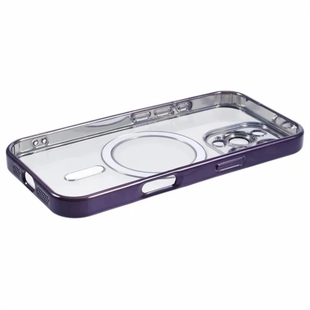 WANLONFENG For iPhone 16 Pro Magnetic Case  Full Protection Electroplated TPU Cover with Tempered Glass - Dark Purple - 6