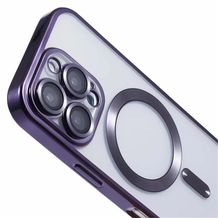WANLONFENG For iPhone 16 Pro Magnetic Case  Full Protection Electroplated TPU Cover with Tempered Glass - Dark Purple - 7