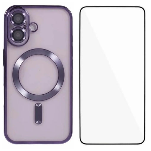 WANLONFENG For iPhone 16 Plus Magnetic Case  Full Protection Electroplated TPU Cover with Tempered Glass - Dark Purple - 1