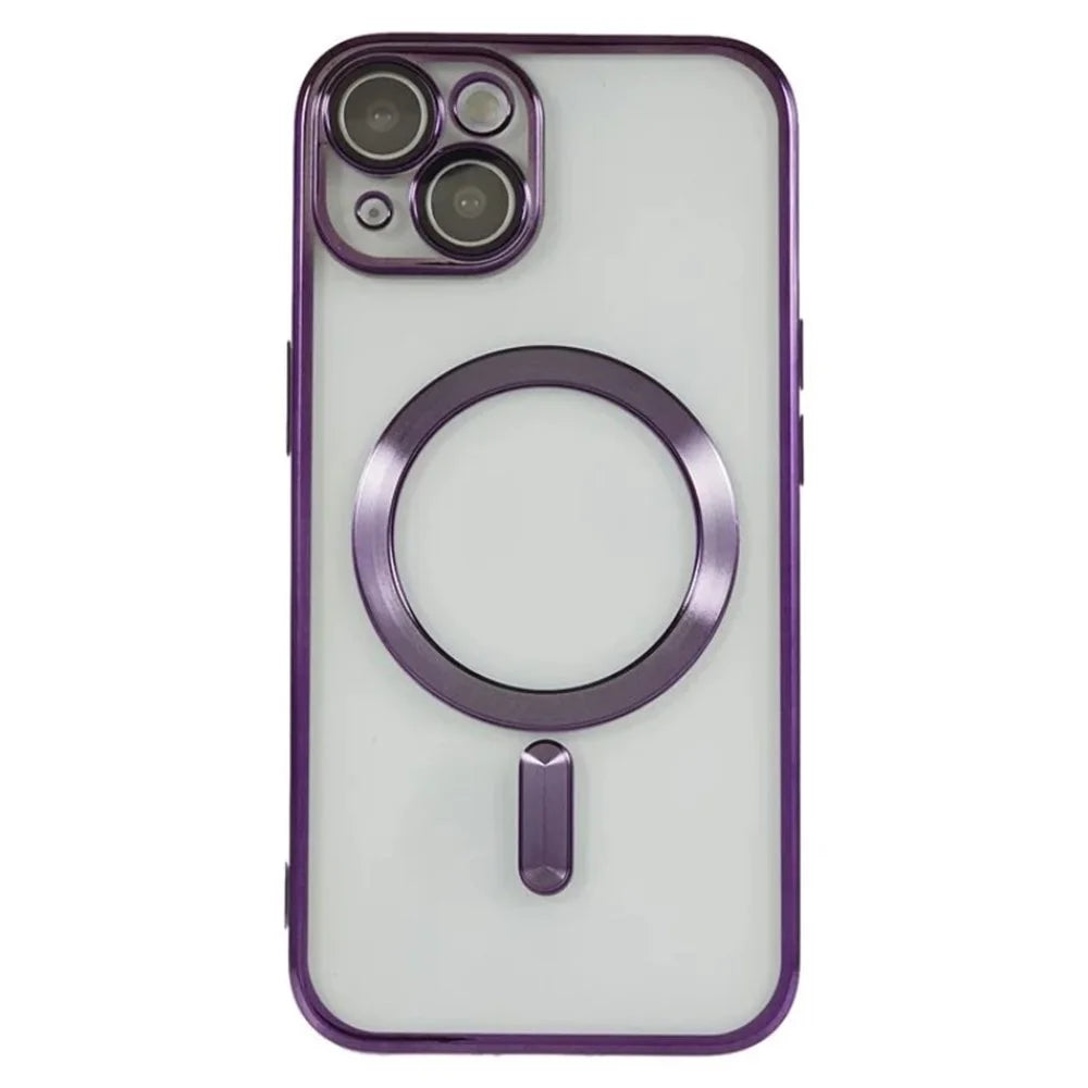 WANLONFENG For iPhone 15 Magnetic Case  Full Protection Electroplated TPU Cover with Tempered Glass - Dark Purple - 4