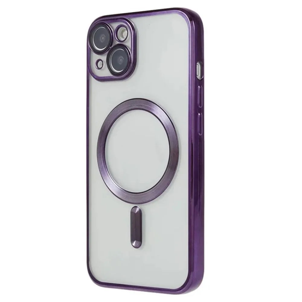 WANLONFENG For iPhone 15 Plus Magnetic Case  Full Protection Electroplated TPU Cover with Tempered Glass - Dark Purple - 2