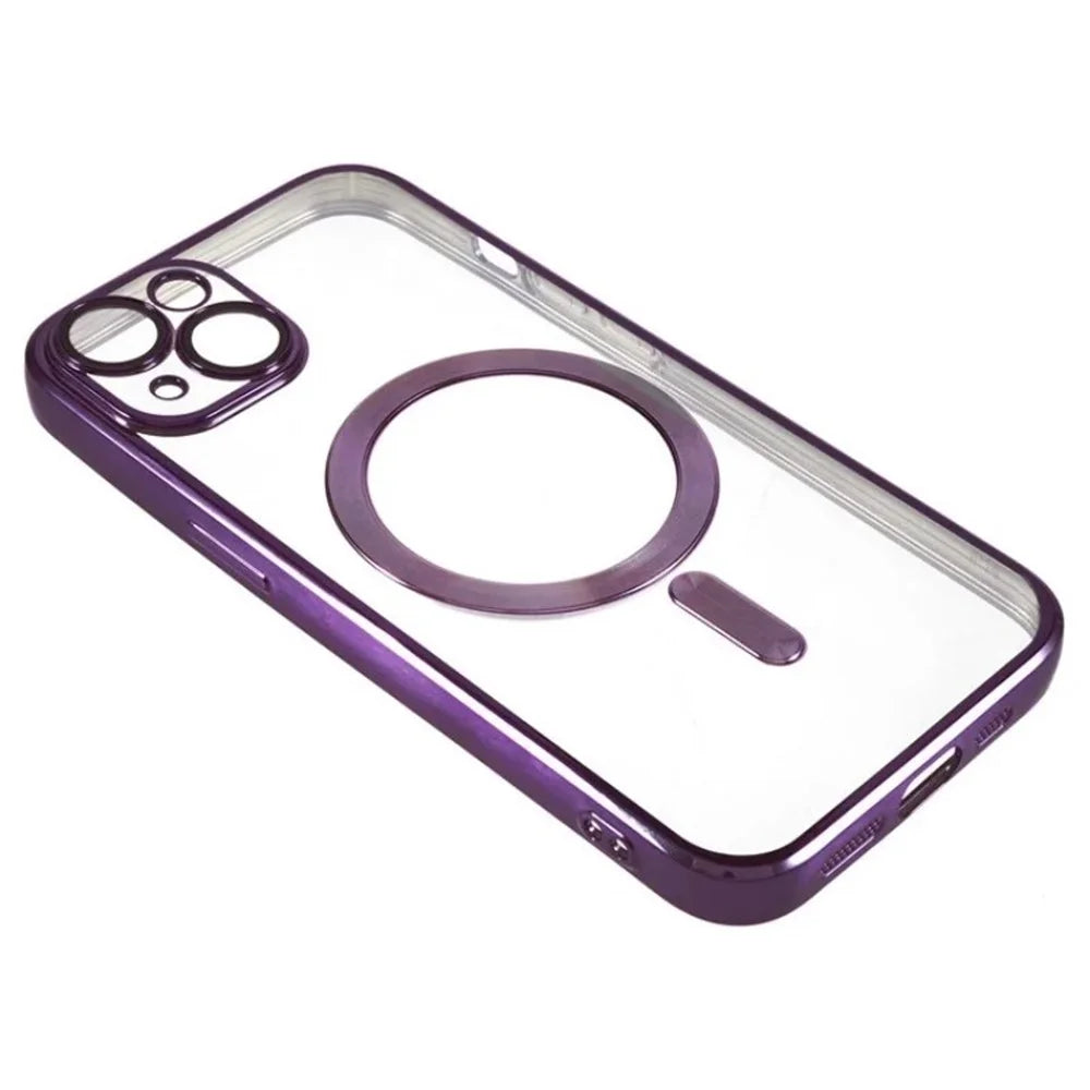 WANLONFENG For iPhone 15 Plus Magnetic Case  Full Protection Electroplated TPU Cover with Tempered Glass - Dark Purple - 5