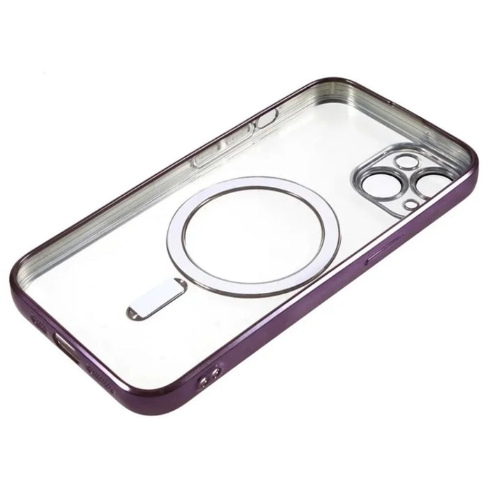 WANLONFENG For iPhone 14 Magnetic Case  Full Protection Electroplated TPU Cover with Tempered Glass - Dark Purple - 7