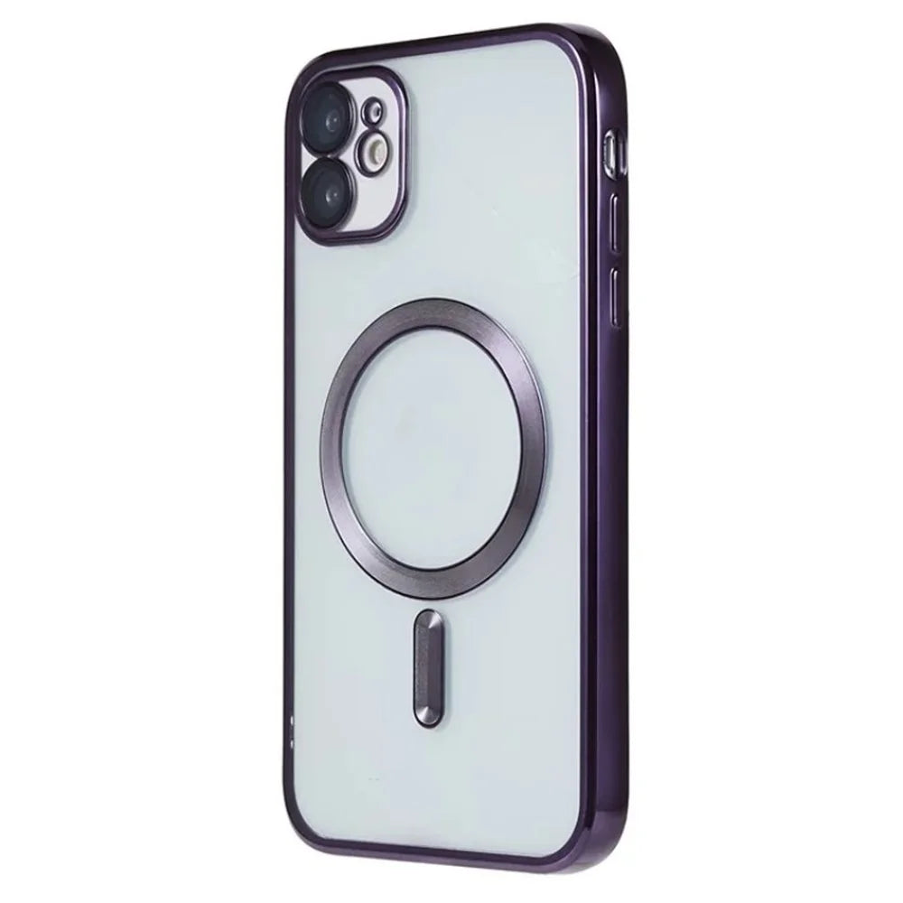WANLONFENG For iPhone 12 6.1 inch Magnetic Case  Full Protection Electroplated TPU Cover with Tempered Glass - Dark Purple - 2