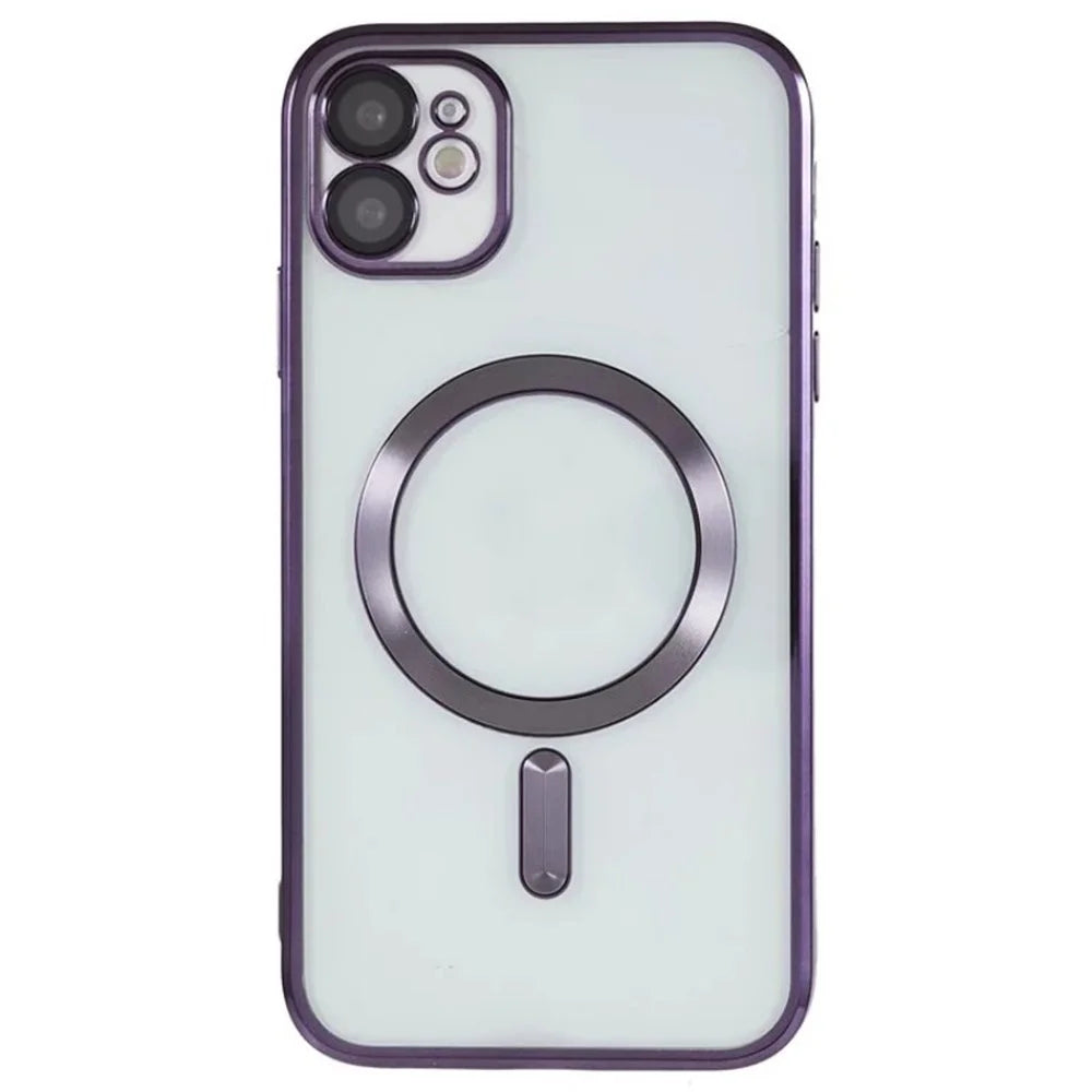 WANLONFENG For iPhone 12 6.1 inch Magnetic Case  Full Protection Electroplated TPU Cover with Tempered Glass - Dark Purple - 4