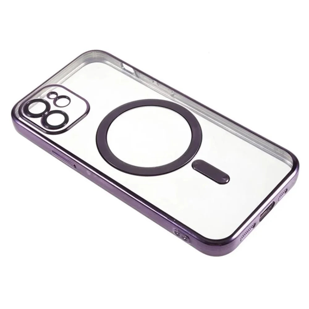WANLONFENG For iPhone 12 6.1 inch Magnetic Case  Full Protection Electroplated TPU Cover with Tempered Glass - Dark Purple - 5