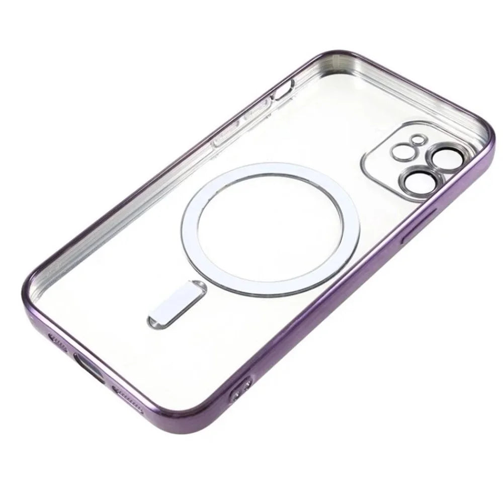 WANLONFENG For iPhone 12 6.1 inch Magnetic Case  Full Protection Electroplated TPU Cover with Tempered Glass - Dark Purple - 6