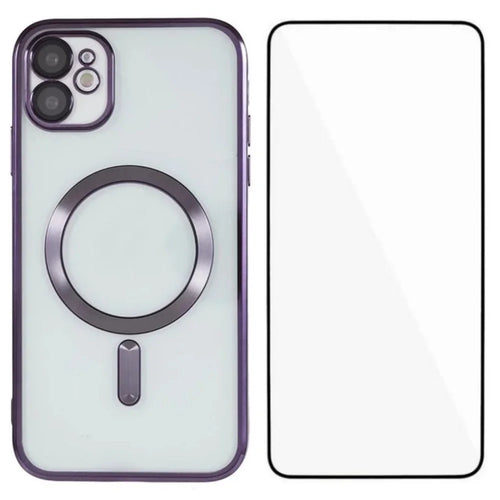 WANLONFENG For iPhone 11 Magnetic Case  Full Protection Electroplated TPU Cover with Tempered Glass - Dark Purple - 1