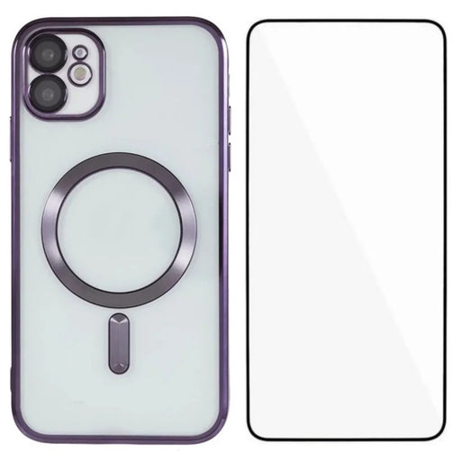 WANLONFENG For iPhone 11 Magnetic Case  Full Protection Electroplated TPU Cover with Tempered Glass - Dark Purple - 1