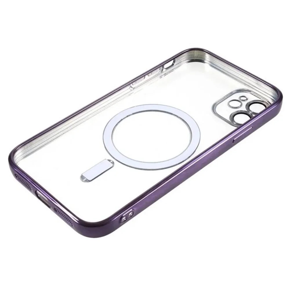 WANLONFENG For iPhone 11 Magnetic Case  Full Protection Electroplated TPU Cover with Tempered Glass - Dark Purple - 6