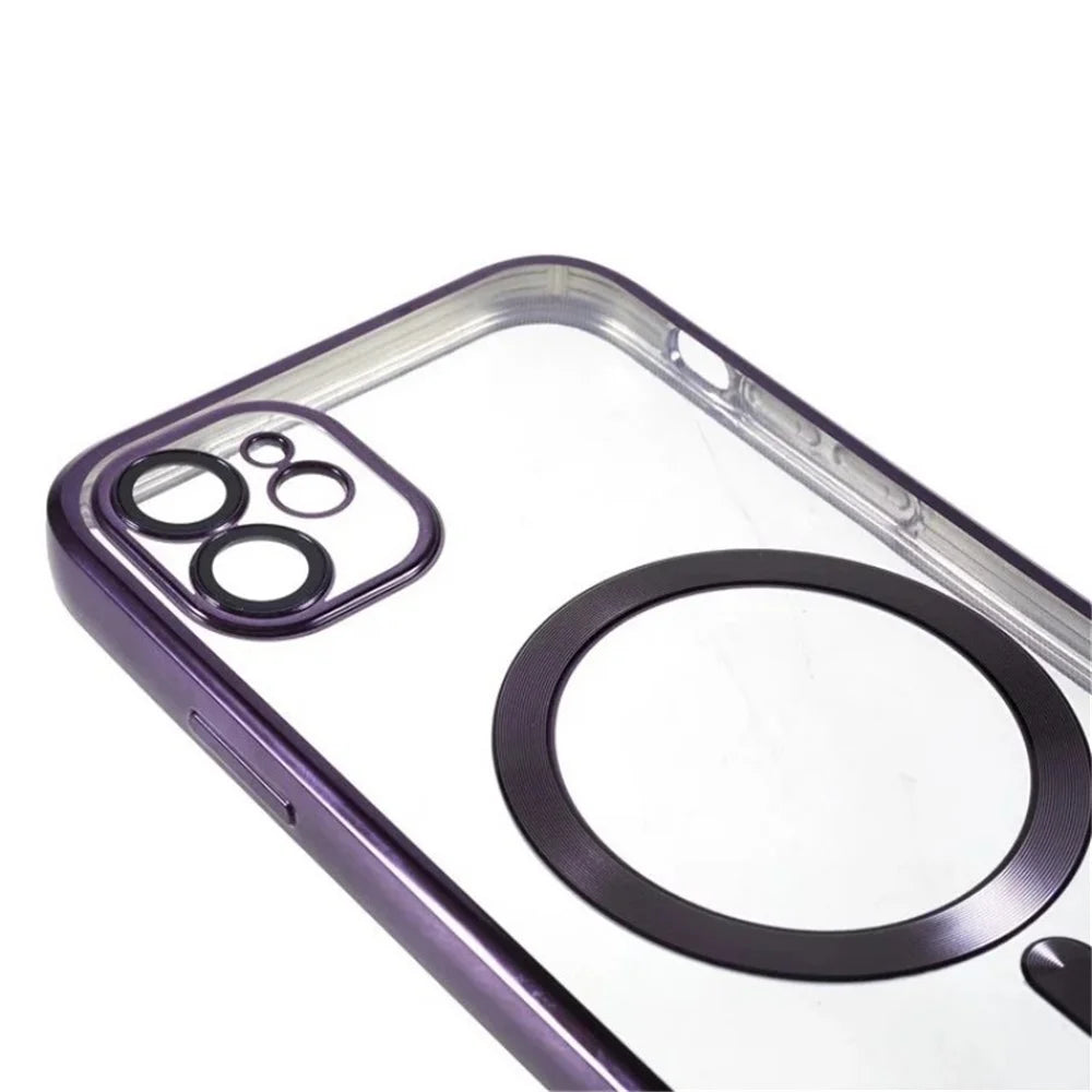 WANLONFENG For iPhone 11 Magnetic Case  Full Protection Electroplated TPU Cover with Tempered Glass - Dark Purple - 7