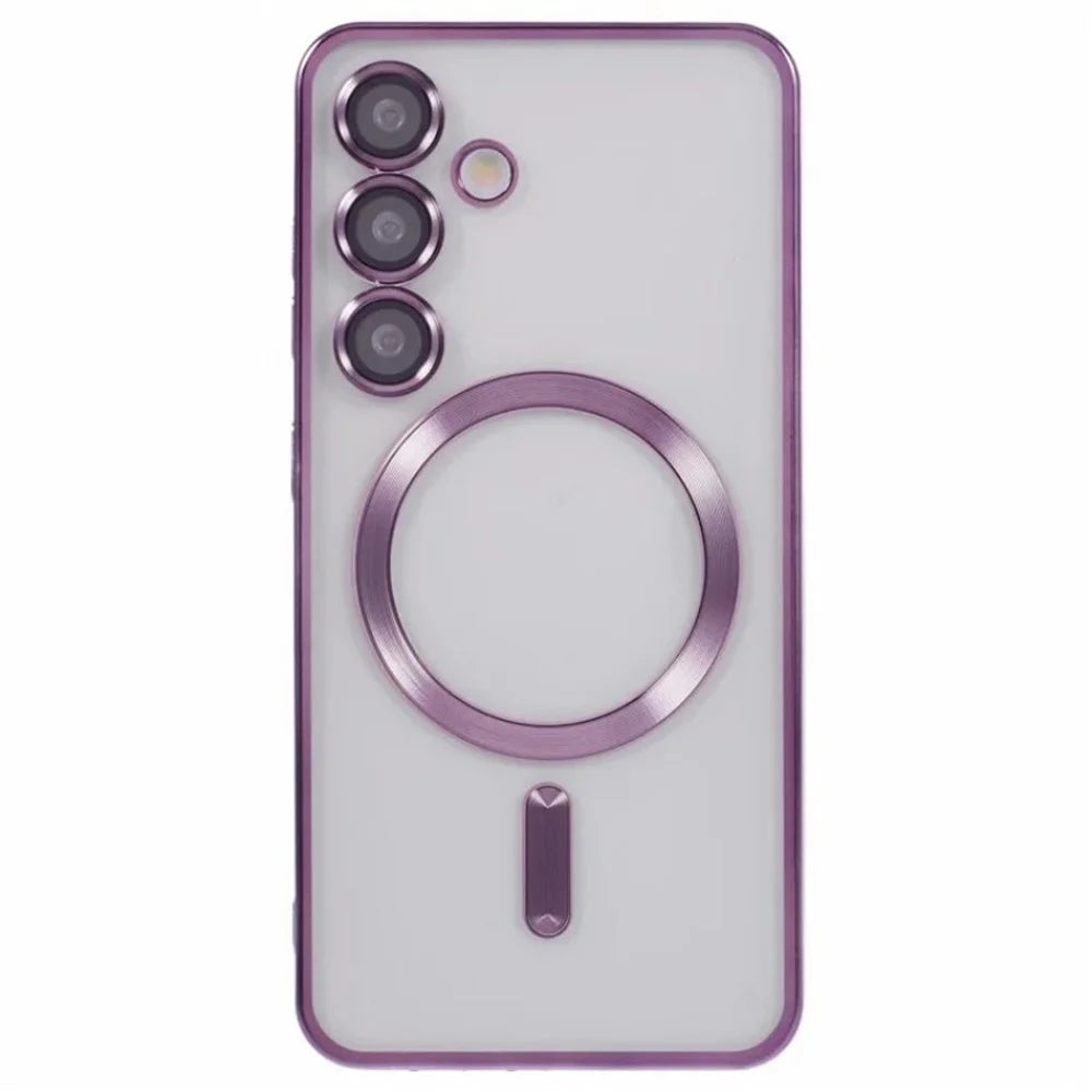 WANLONFENG For Samsung Galaxy S25+ Magnetic Case  Full Protection Electroplated TPU Cover with Tempered Glass - Dark Purple - 2