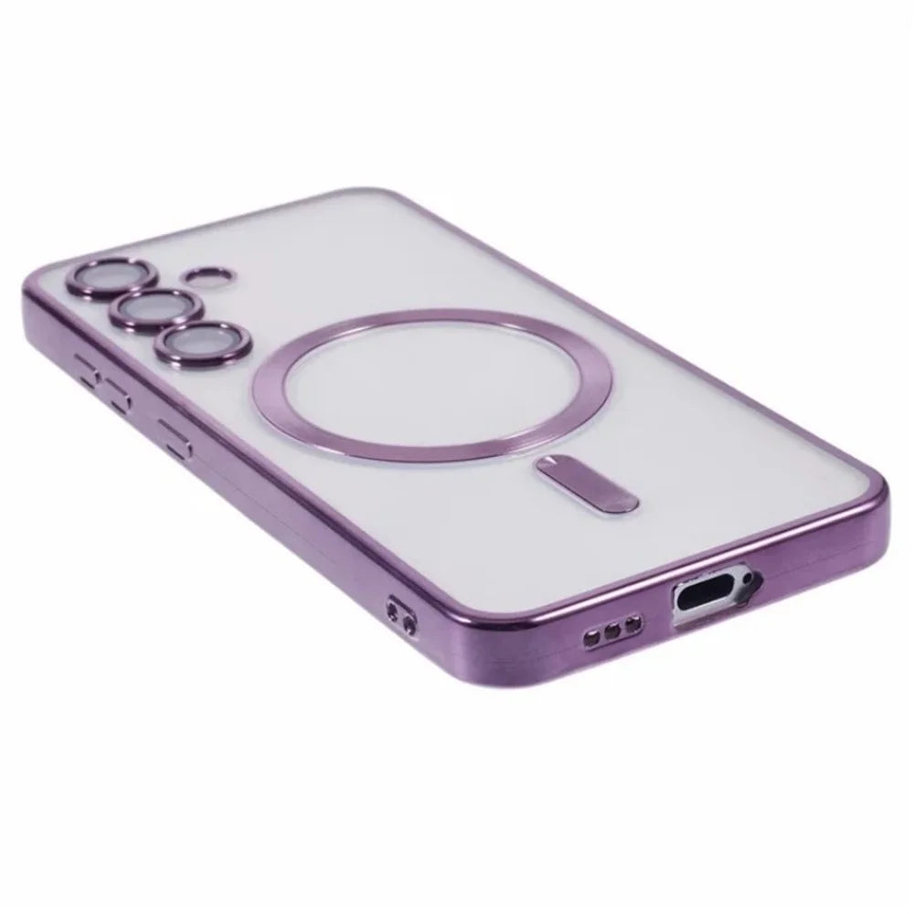 WANLONFENG For Samsung Galaxy S25+ Magnetic Case  Full Protection Electroplated TPU Cover with Tempered Glass - Dark Purple - 5