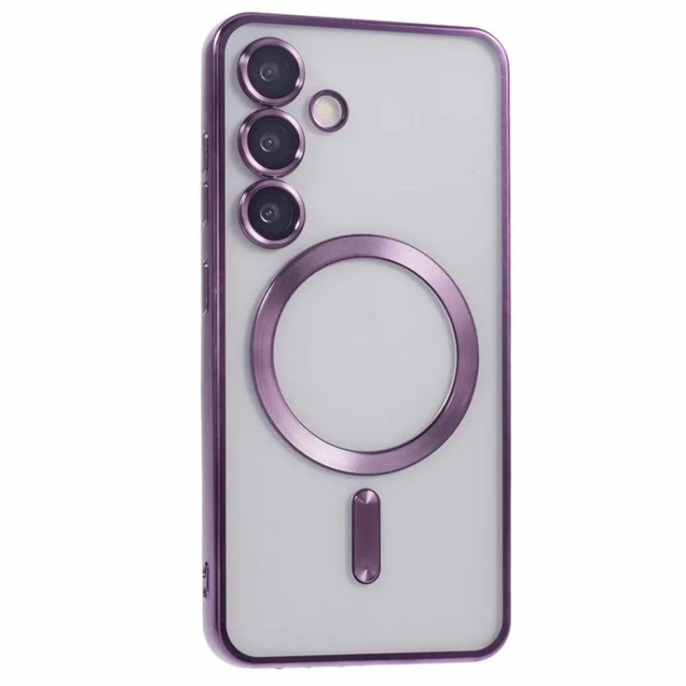 WANLONFENG For Samsung Galaxy S24+ Magnetic Case  Full Protection Electroplated TPU Cover with Tempered Glass - Dark Purple - 4