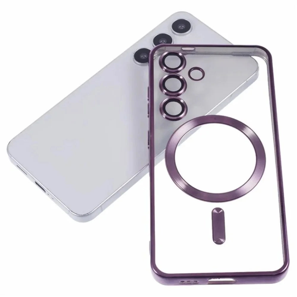 WANLONFENG For Samsung Galaxy S25 Magnetic Case  Full Protection Electroplated TPU Cover with Tempered Glass - Dark Purple - 6