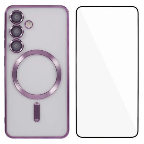 WANLONFENG For Samsung Galaxy S24 Magnetic Case  Full Protection Electroplated TPU Cover with Tempered Glass - Dark Purple - 1