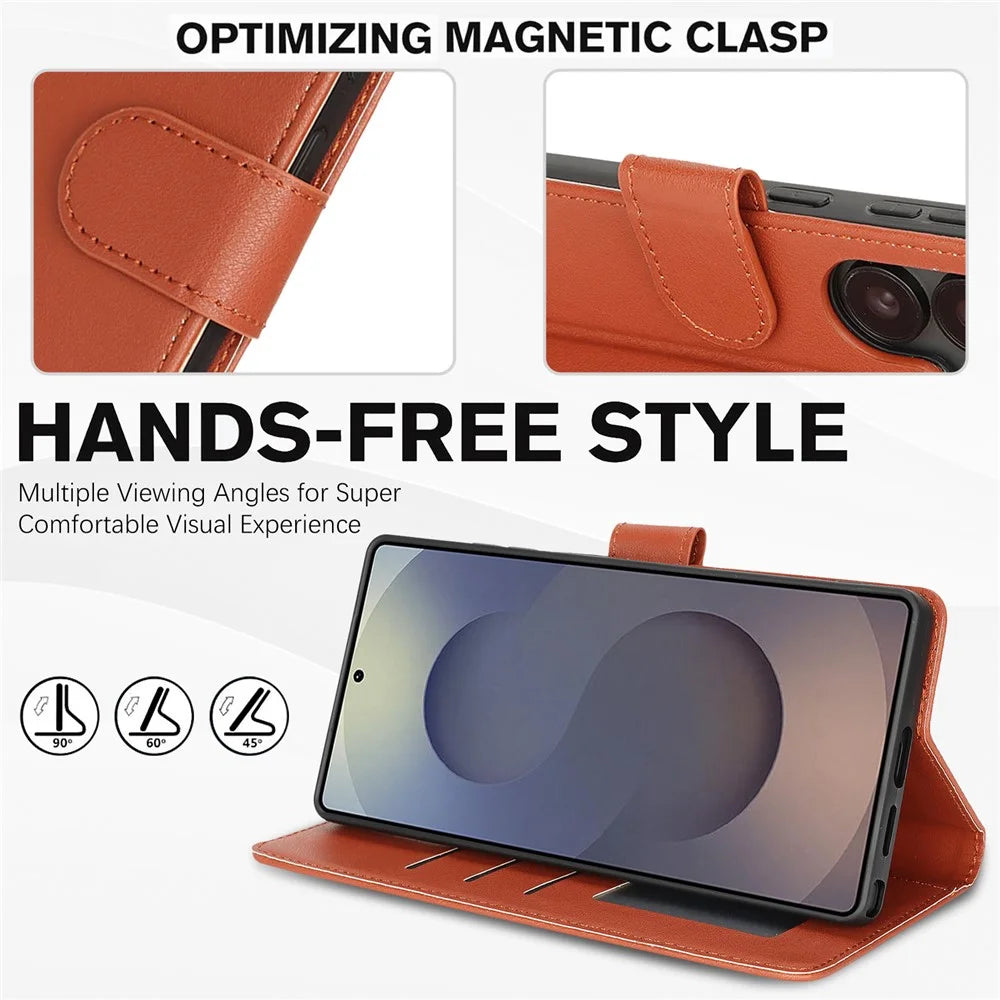 For Samsung Galaxy S25 Ultra Case RFID Blocking Flip Leather Phone Cover with Wrist Strap - Orange - 3