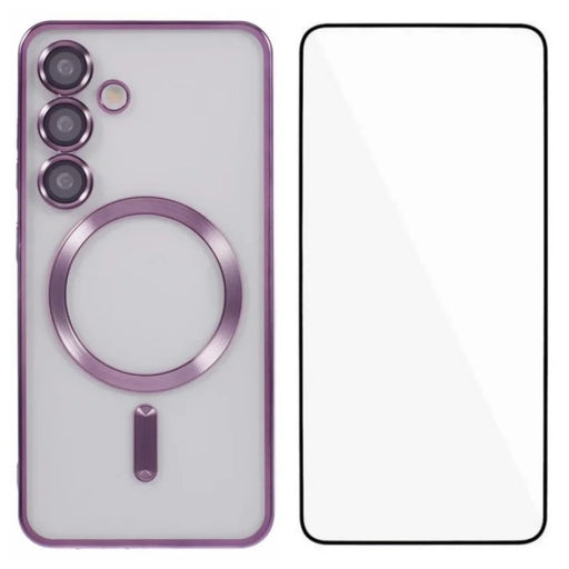 WANLONFENG For Samsung Galaxy S24 FE Magnetic Case  Full Protection Electroplated TPU Cover with Tempered Glass - Dark Purple - 1