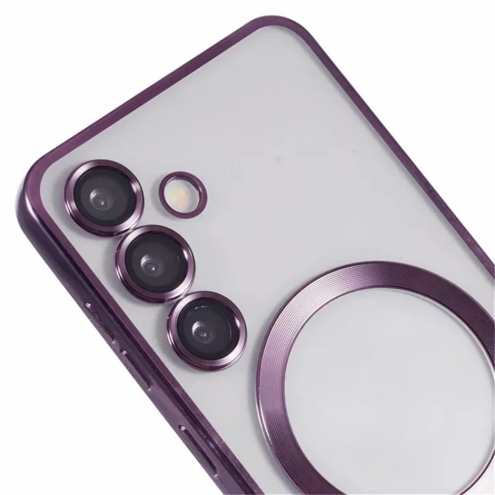 WANLONFENG For Samsung Galaxy S24 FE Magnetic Case  Full Protection Electroplated TPU Cover with Tempered Glass - Dark Purple - 7
