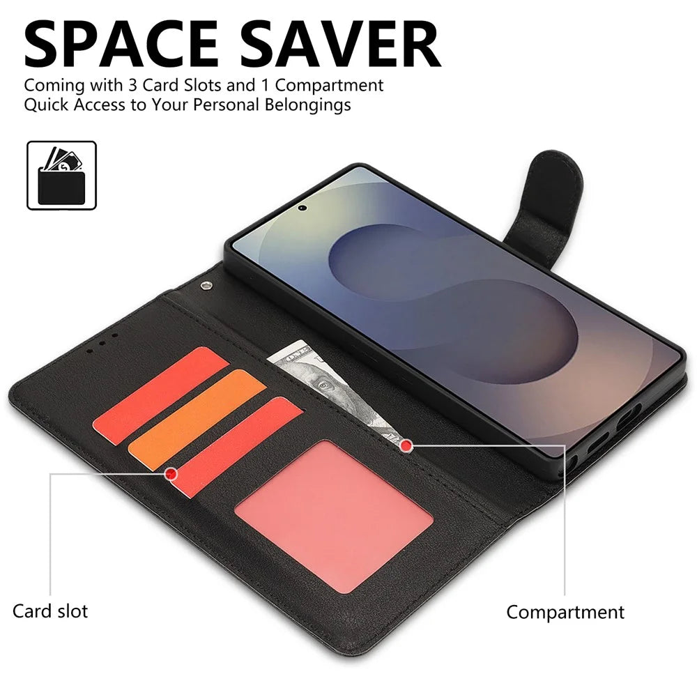 For Samsung Galaxy S24 Ultra Case RFID Blocking Flip Leather Phone Cover with Wrist Strap - Black - 2