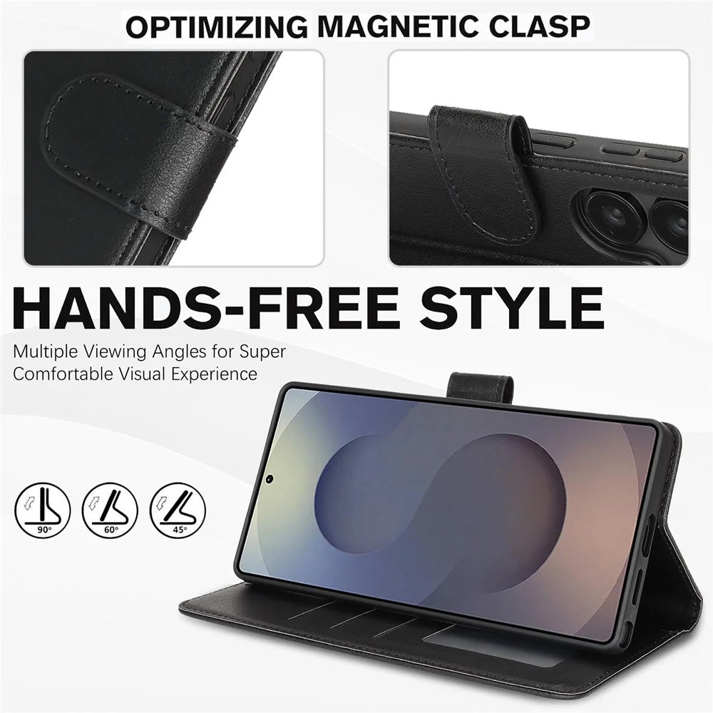 For Samsung Galaxy S24 Ultra Case RFID Blocking Flip Leather Phone Cover with Wrist Strap - Black - 3