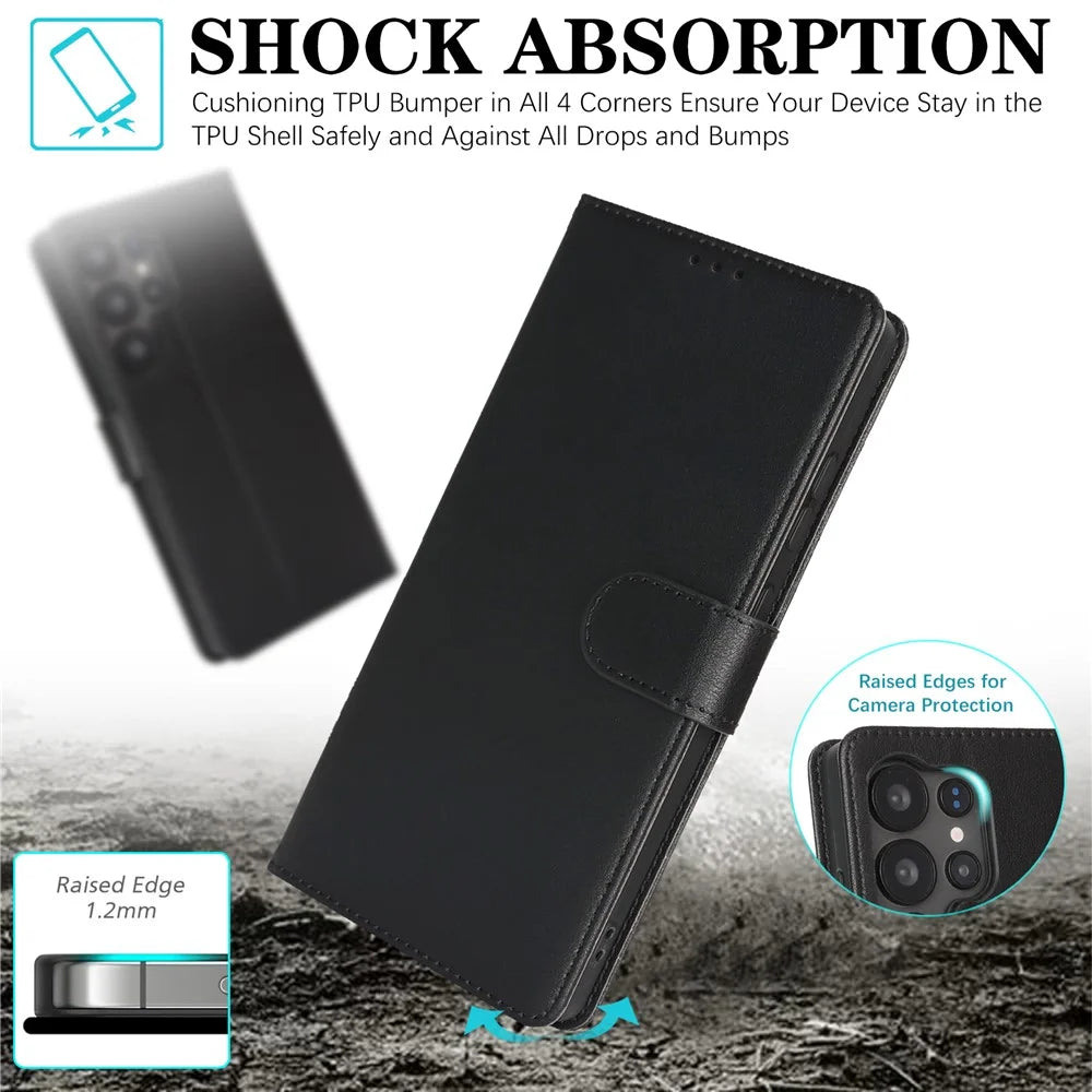 For Samsung Galaxy S24 Ultra Case RFID Blocking Flip Leather Phone Cover with Wrist Strap - Black - 4