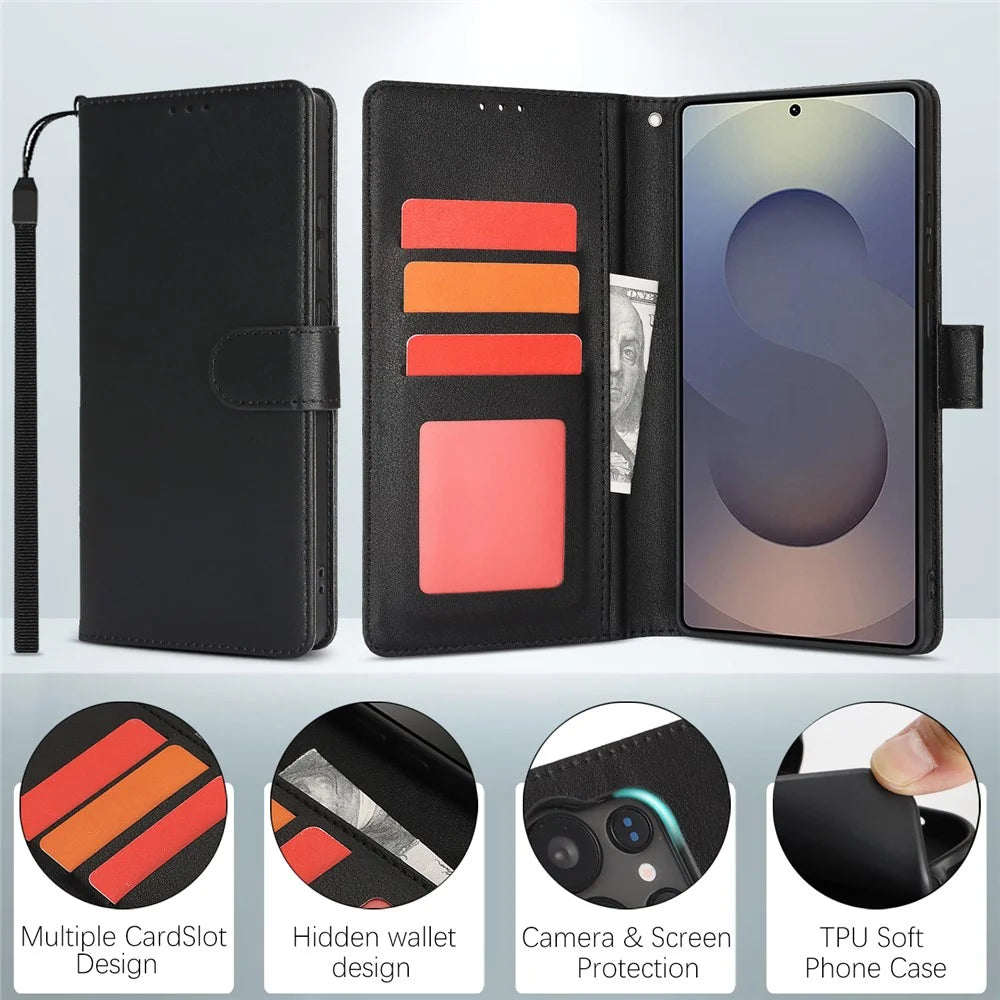 For Samsung Galaxy S24 Ultra Case RFID Blocking Flip Leather Phone Cover with Wrist Strap - Black - 6